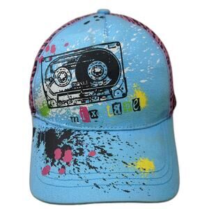 Pink Cookie 5 Panel Blue One Size Hat Mixtape Cassette Tape Zebra Splatter Paint